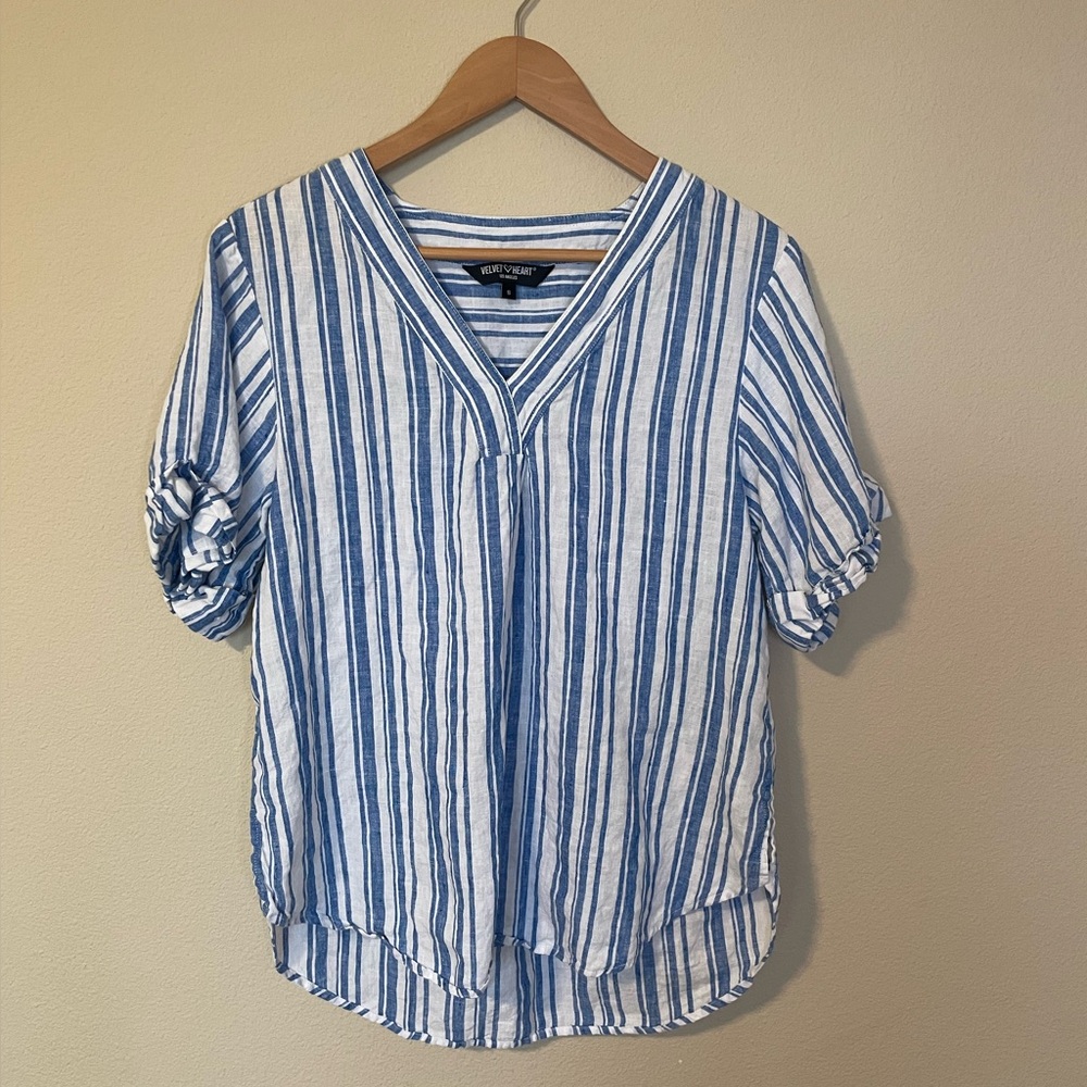 Velvet Heart Blue and White Striped Blouse